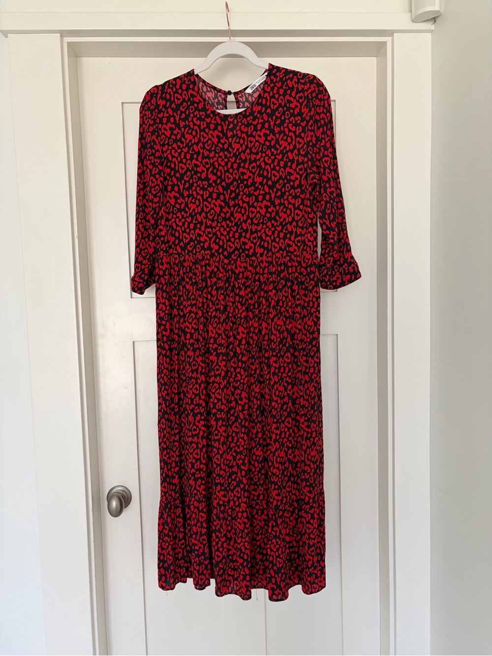 ZARA Red Black Leopard Print Midi Maxi Dress SZ SM - Picture 5 of 9